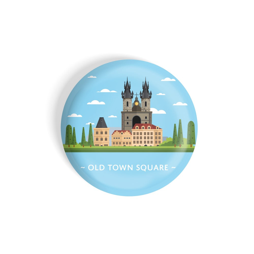 dhcrafts Round Fridge Magnet Blue Color Monuments Old Town Square Glossy Finish Design Pack of 1 (58 mm)
